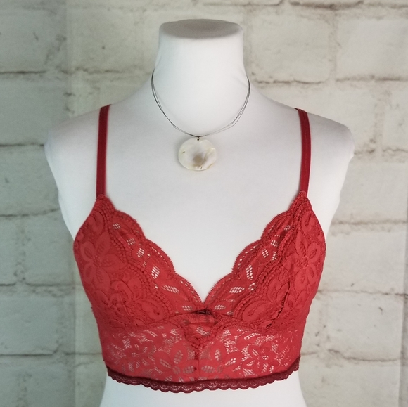 Aerie S Brick Red Stretchy Lace Bralette Pullover Lined Triangle Bust - Picture 9 of 9